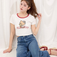 【HELLO KITTY】グリッターロゴミニTシャツ