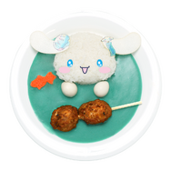 ピューロランド期間限定メニュー「シナモロールのNEOナツ☆鶏つくね串ブルーカレー」