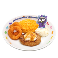 ピューロランド期間限定メニュー「バッドばつ丸のさっぱりおろしハンバーグとイカリングプレート」