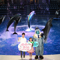 「夜明け告げるルーのうた」谷花音、下田翔大、篠原信一が水族館に登場 イルカのパフォーマンスに大興奮 画像