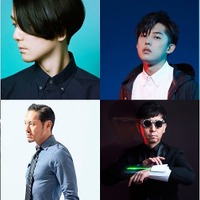 上段左より、石野卓球、牛尾憲輔、KEN THE 390、AFRA　下段左より、YOUNG DAIS、般若、☆TAKU TAKAHASHI