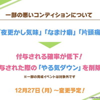 『ウマ娘』に神アプデ！夜更かし気味、なまけ癖、片頭痛に調整ー付与率ダウンに加え、やる気低下も削除