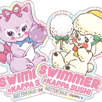 「SWIMMER」×かっぱ寿司コラボ！ キャミーやラッフィーのレトロポップなデザインが可愛すぎる♪ 食べ放題にチャレンジしてオリジナルステッカーをゲットしよう！