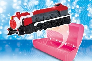 カプセル自販機にデザイン革命　筒型カプセル登場、第1弾は「トッキュウジャー」 画像