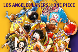 「ワンピース」ルフィがシュートを決める！ 麦わらの一味が一丸に♪ バスケチーム「レイカーズ」と一夜限りのコラボ決定 画像