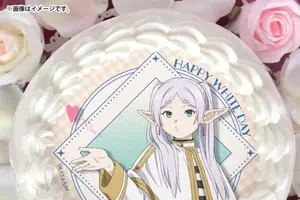 “投げキッスだよ”「葬送のフリーレン」あのシーンのフリーレンを大胆にデザイン！ 缶バッジ付きホワイトデースイーツ登場 画像